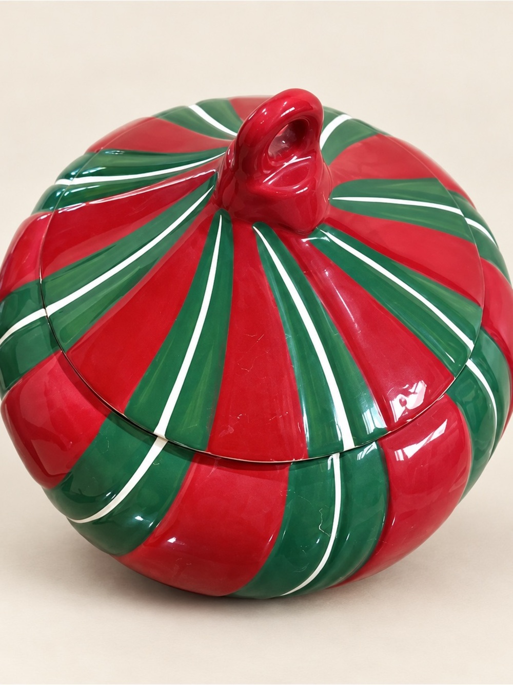 Holiday Red and Green Striped Cookie Jar